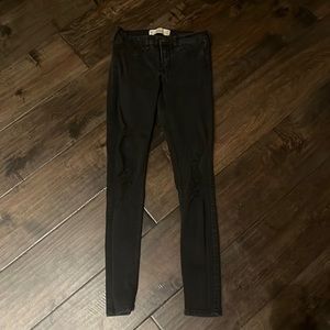 Hollister ripped black super skinny mid-rise jeans